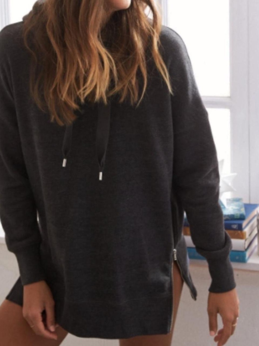 Aerie City Side Zip Oversized Hoodie Charcoal Gray Size Medium